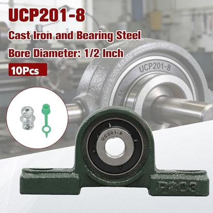 findmall UCP201-8 Pillow Block Bearing Units - 1/2" Bore Self-Aligning Cast Iron Bearings, Industrial Mounted Units 10Pcs