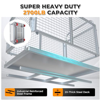 2IN1 Steel Panel Cart Dolly – Heavy Duty Drywall Lumber Truck Cart with 3000 LBS Capacity, 44 x 28 Inch 2.2MM Steel Plate, 6" Swivel Brake Wheels, 1 Front & 3 Side Handrails (X Large with Cage) - size: Silver | XX-Large