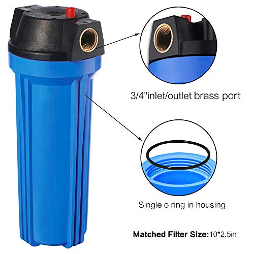 Geekpure 10 Inch Whole House Slim Water Filter Housing - 3/4"NPT Brass Port