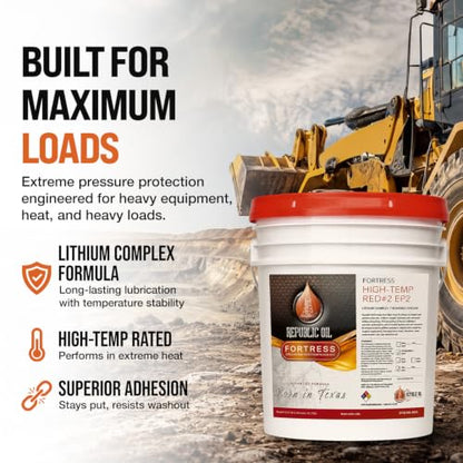 Republic Oil Premium Red #2 EP2 Lithium Complex Multi Purpose Grease Pail 35 lb – High Temp Extreme Pressure Wheel Bearing Grease for Chassis, 5th Wheels, Agriculture & Construction Made in USA - size: 35 lb Pail