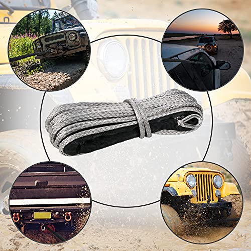 1/4" Synthetic Winch Rope 50 ft 10,000 lb UHMWPE Winch Cable Replacement Kit with Protective Sleeve, Thimble, Compatible with ATV UTV Truck Winches, Gray - color: Gray, size: 1/4 In x 50 Ft Standard