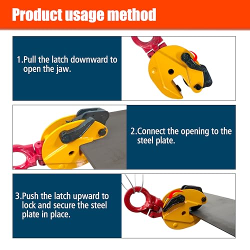 Vertical Plate Lifting Clamp,2200lbs Capacity Heavy Duty Steel Plate Clamp 1T with 0.8 Inch Jaw Opening, Industrial Lifting Clamp for Sheet Metal and Steel Plate Handling - color: 2200lbs-vertical - Rotating Ring