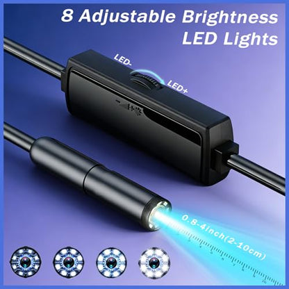 Industrial Endoscope Camera, 1920P HD Borescope with 8 Adjustable LED Lights, IP67 Waterproof Semi-Rigid Cable, for Car Repair, Pipe Inspection, Home Appliance Maintenance, iOS & Android