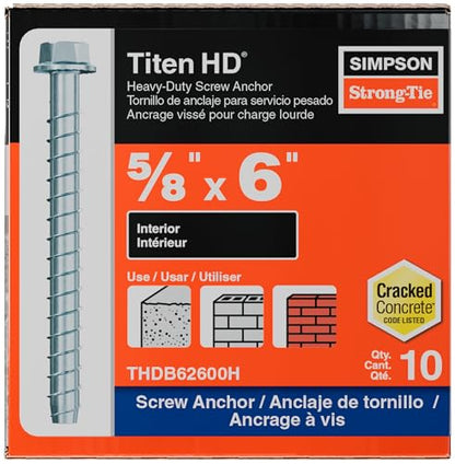 Simpson Strong-Tie THDB62600H Titen HD® 5/8 in. x 6 in. Heavy-Duty Screw Anchor (10-Qty)