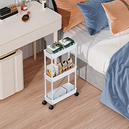Sooyee Slim 3 Tier Rolling Cart with Wheels, Storage Cart,White - color: White, size: Slim 3 Tier