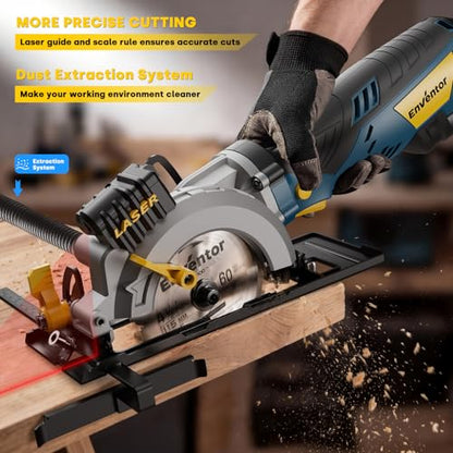 Enventor Mini Circular Saw with Laser Guide, 6 Blades 4-1/2", 5.8A Corded