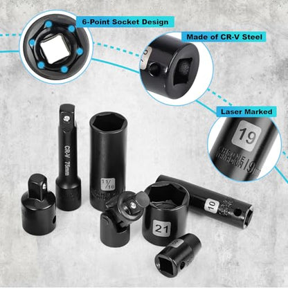 Impact Socket Set, 3/8 Socket Sets 50 Piece SAE and Metric Set, Cr-MO - size: 3/8inch 50PCS