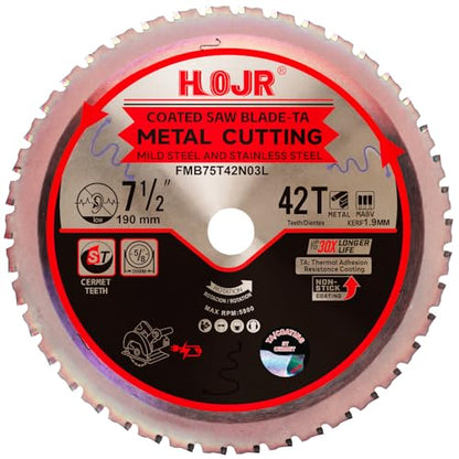Dia 7-1/2" (190mm) 42-Tooth Arbor 20mm Metal Cutting Circular Saw Blade, For Steel and Stainless Steel, The Cutting Head uses a Special Anti-Heat Sticking Coating,FMB 7-1/2 inch 42-Tooth 20mm -TA - size: Steel 7-1/2" 42T
