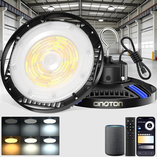 CINOTON Smart 150W 21000LM UFO LED High Bay Shop Light, ETL Listed 2 Pack