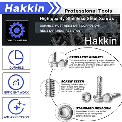 #8#10#12 Hex Washer Head Self Drilling Tek Screw Assortment Kit, 400PCS Stainless Steel Self Tapping Screws for Metal, Hakkin Sheet Metal Tek Screws with Rubber Washer, Length 1/2" to 2" - size: A #8#10#12 Hex Washer Head Silver (400pcs)