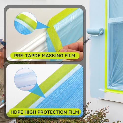 VOISEN 1 Roll Pre-Taped Masking Film for Painting-22 x 66',Painters Plastic Sheeting with Widened Automotive Masking Tape, Plastic Tarp for Painting, Film for Car, Wall Protection - color: 1 Roll