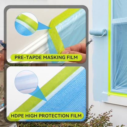 VOISEN 1 Roll Pre-Taped Masking Film for Painting-22 x 66',Painters Plastic Sheeting with Widened Automotive Masking Tape, Plastic Tarp for Painting, Film for Car, Wall Protection - color: 1 Roll