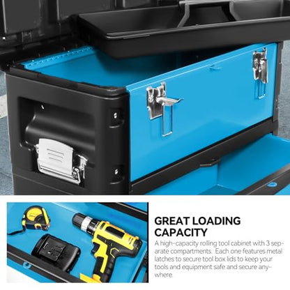 Auto Dynasty 3-Tier Rolling Trolley Tool Box Stackable w/Wheels, 19.5" Blue - color: Blue