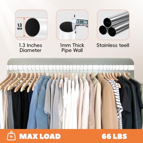 Metal Closet Rod 1.3" Heavy Duty Adjustable Hanging Rod 17-39 Inch - color: Matte White, size: 17-39 IN