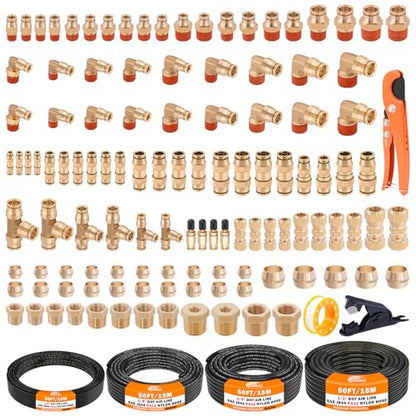 CheeMuii 124PCS Brass DOT Air Line Fittings with 4 Roll 50FT DOT Air Lines - size: 50FT-4ROLL-124PCS