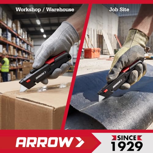 ARROW Retractable Box Cutter, Quick Change Utility Knife with 4 SK2 Blades - size: 7" x 1.25" x 0.75"