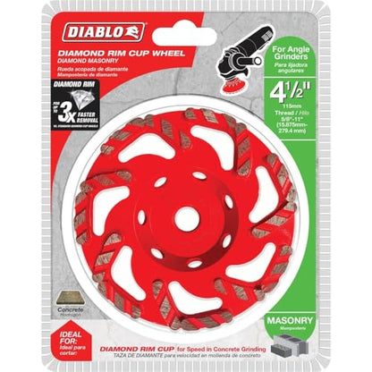 Diablo Diamond Rim Cup Wheel - 4-1/2" Dia, 5/8"-11 Arbor, Max 13,280 RPM