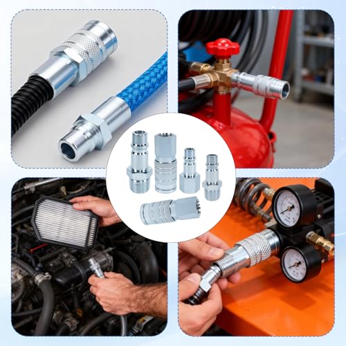 1/2" High Flow Air Hose Fittings, 5Pcs Air Compressor Accessories Including 2Pcs Industrial Air Coupler with 1/2” FNPT, 3Pcs Air Plugs with 1/2” NPT, Quick Connect Fittings Couplers