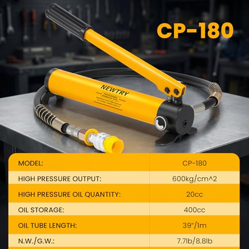 NEWTRY 5T Low Profile Hydraulic Ram Jack Kit with CP-180 Manual Pump - size: 5T Hydraulic Jack + cp-180 pump