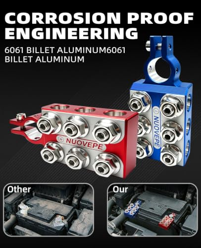 12-Way Car Battery Terminal Connectors, 6 x 2/0 Ports, M8 Studs - color: 6 x 2/0 Ports + 6 M8 Studs