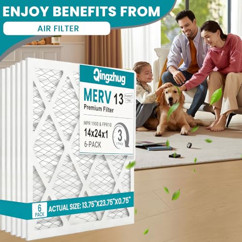 14x24x1 MERV 13 (6-Pack) Pleated Air Filter (Actual Size: 13.75" x 23.75" x 0.75") MPR 1900 & FPR 10, Furnace Air Filters - size: 14x24x1 6-Pack