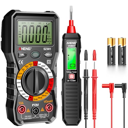 ANENG Digital Multimeter with Non Contact Voltage Tester,Ohm Volt Amp Meter,Measure AC/DC Voltage,Current,Resistance,Continuity,Diodes,with LCD Display,Flashlight,Pocket-Sized Automotive Detector