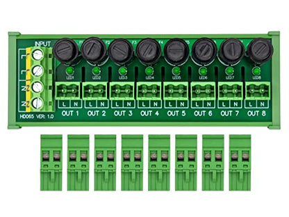 DIN Rail Mount AC 24-250V 8 Channel Pluggable Side Wiring Terminal Block Power Distribution Fuse Module, HCDC HD065RT - style: DIN Rail Mount, Side Wiring