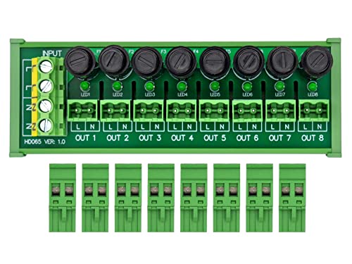 DIN Rail Mount AC 24-250V 8 Channel Pluggable Side Wiring Terminal Block Power Distribution Fuse Module, HCDC HD065RT - style: DIN Rail Mount, Side Wiring