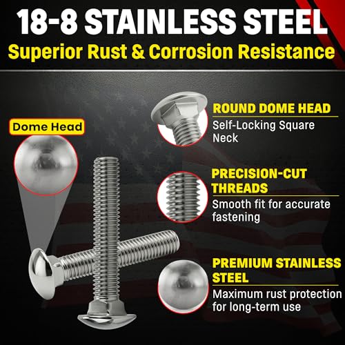 Stainless 1/2-13 x 3 Carriage Bolt (1" to 5" Lengths Available in Listing), 18-8 Stainless Steel, 25 Pieces (1/2-13 x 3) - size: 1/2-13 x 3"