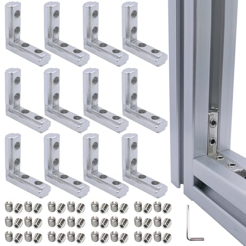 12 Sets 1010 Series Aluminum Extrusion L-Shape Inside Corner Connectors,12pcs 1010 Extruded Aluminum Profile L Bracket with Screws and Wrench, for 1010 Extrusion Profile Accessories - style: 12 Sets Silver 25S Internal Bracket