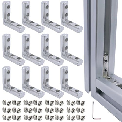 12 Sets 1010 Series Aluminum Extrusion L-Shape Inside Corner Connectors,12pcs 1010 Extruded Aluminum Profile L Bracket with Screws and Wrench, for 1010 Extrusion Profile Accessories - style: 12 Sets Silver 25S Internal Bracket