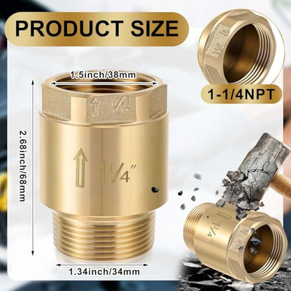 Zonon 2 Pcs 1-1/4 Inch Check Valve, One Way Spring Brass Check Valve - size: 1-1/4 Inch
