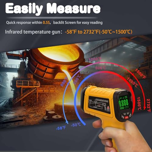 Infrared Thermometer Temperature Gun, 2732°F, 50:1 - color: -58°F to 2732°F