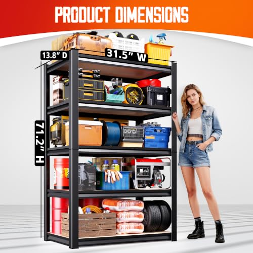 Set of 5 71"H Garage Shelving-5 Tier Garage Storage Shelves,Adjustable Heavy Duty Metal Shelving Unit and Storage Large Rack,Utility Steel Shelf For Warehouse Industrial Pantry Basement 32"Wx14"D - size: 32"Wx14"Dx71.2"H