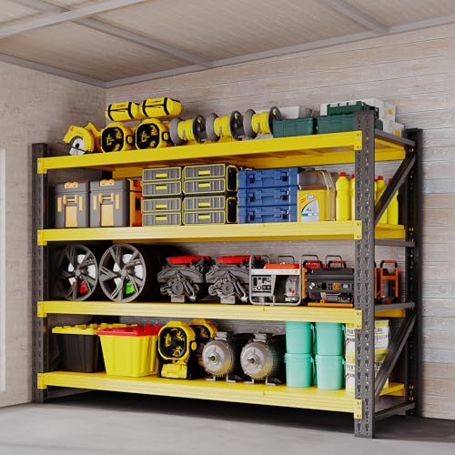 BYNSOE 60" W Storage Shelves 5000lbs Garage Metal Shelving Heavy Duty Garage Shelves Adjustable Storage Shelves for Industrial, Factory, (Black Yellow, 60" W X 24" D X 70" H) - color: Black Yellow, size: 60" W X 24" D X 70" H