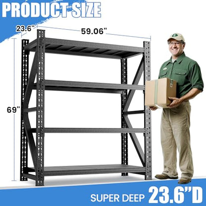 Heavy Duty Metal Shelving Units, Garage Shelves & Storage System - size: 59"W x 24"D x 69"H