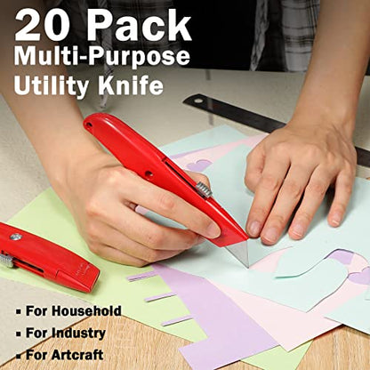 Reginary 20 Pcs Box Cutter Bulk Retractable Utility Knife, Red - color: Red