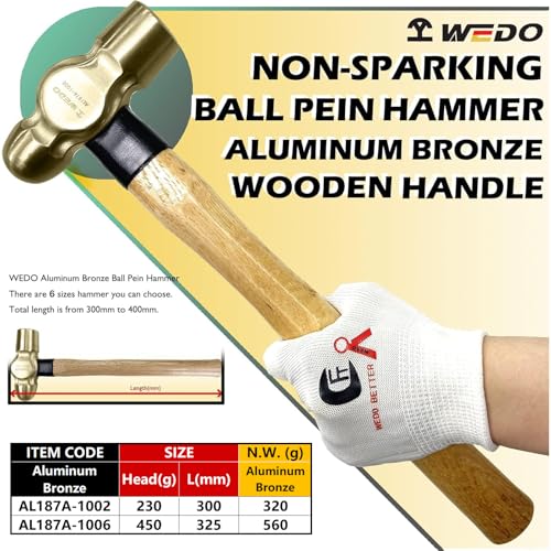 WEDO 2PCS Ball Pein Hammer,1/2lb+1lb Non-Sparking Ball Peen Hammer with Wooden Handle, Aluminum Bronze,Die-forged,Corrosion Resistant,BAM & FM Certificate,DIN Standard - color: Aluminum Bronze, size: 2pcs-setB