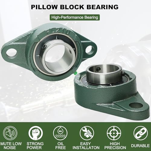 2 Pack UCFL210-32 Pillow Block Bearing – Flange 2 Bolt Mounted Pillow Block Bearings – Bearing Steel Bearings with 2" Bore - Self-aligning Bearings with Solid Cast Iron Base - style: UCFL210-32