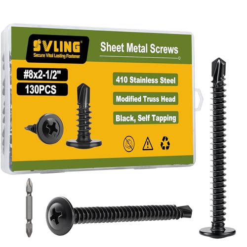 Self Drilling Screws for Metal,#8 x 2-1/2 Inch 130Pcs Sheet Metal Modified Truss Head,410 Stainless Steel Black Zinc Plated Self Tapping Screws - color: Black Self Drilling, size: 8x2-1/2"