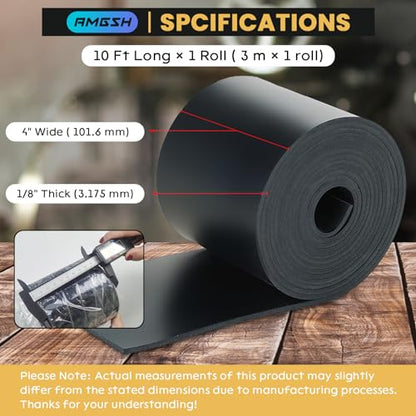 Neoprene Rubber Strip Solid Rubber Roll, Non-Adhesive - size: Non-Adhesive 1/8" Thick × 4" Wide × 10 Ft Long