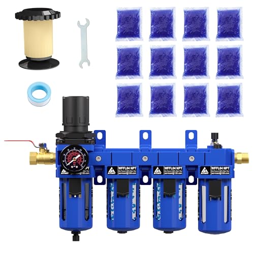 1/2" NPT Compressed Air Filter Regulator Lubricator Combo,Oil Water Separator,Brass Cartridge with Double Desiccant - Gauge(0-150 psi), Poly Bowl, Semi-Auto Drain, Bracket - color: 4 Stage, size: 1/2'' NPT