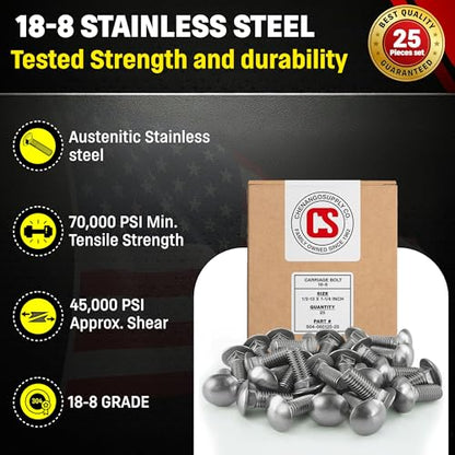 Chenango Supply 1/2-13 x 1-1/4" Stainless Carriage Bolts - size: 1/2-13 x 1-1/4"