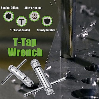 2Pcs Ratchet T Handle Tap Wrench, Adjustable T Bar Handle Holder Ratcheting Wrench for Metric M3-M8 / M5-M12 Thread Screw Taps