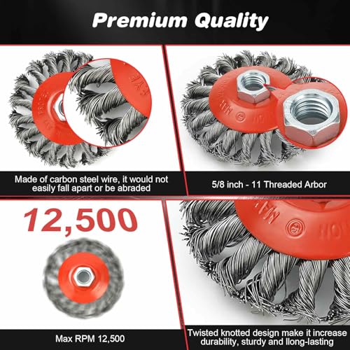 4 Pack Wire Wheel Brush for Angle Grinder, 4 Inch Twist Knot Wire Wheels for 4 1/2 Angle Grinder with 5/8 Inch -11 Threaded Arbor, Fits for Heavy Cleaning, Rough Surface Treatment & Grinding - style: 4 Pack Wire Wheel