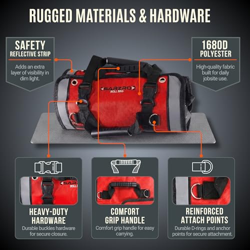 Roll up tool bag, Reflective Strips, Waterproof, 1680D, Red/Black