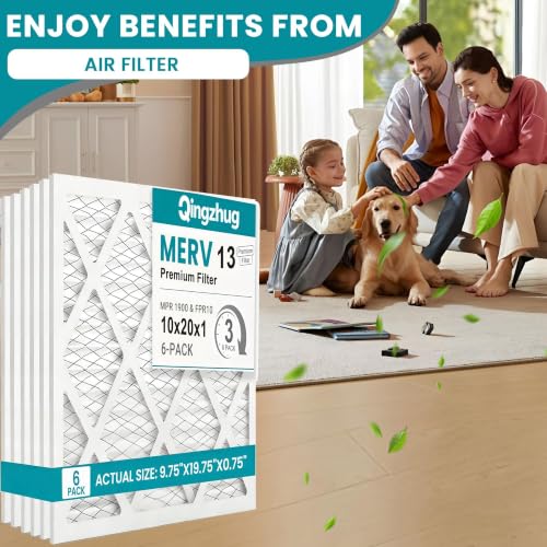 10x20x1 MERV 13 (6-Pack) Pleated Air Filter (Actual Size: 9.75" x 19.75" x 0.75") MPR 1900 & FPR 10, Furnace Air Filters 10x20x1 Air Filter - size: 10x20x1 6-Pack