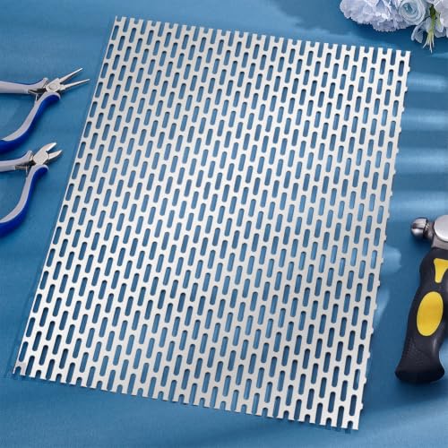 PH PandaHall 1pcs Perforated Metal Sheets Aluminum Perforated Sheet, 16x12 inch Expanded Metal Mesh Opening Oblong Holes for Ventilation Grill Industrial Protection DIY Decoration