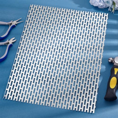 PH PandaHall 1pcs Perforated Metal Sheets Aluminum Perforated Sheet, 16x12 inch Expanded Metal Mesh Opening Oblong Holes for Ventilation Grill Industrial Protection DIY Decoration