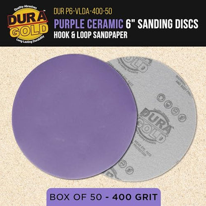 Dura-Gold Premium 400 Grit 6" Purple Film Ceramic Sanding Discs, Box of 50 - style: 400 Grit